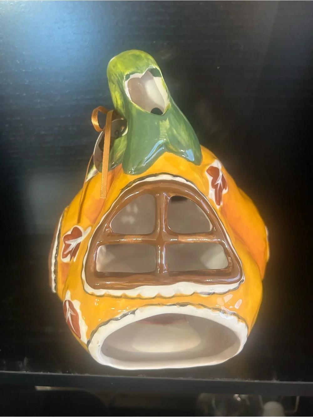 Pumpkin Pie Cottage Ceramic Tea Light Cottage - Orange